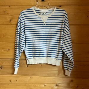 American Eagle sweatshirt fropped sleeves cotton blend blue and white stripes XS